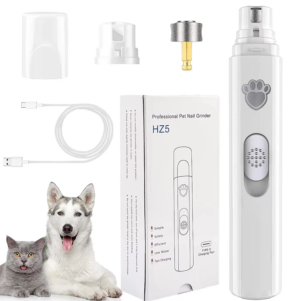 Electric Dog Nail Grinder Painless LED Light Pet Nail Grinder with Polisher Wheel 2-Speed Pet Nail Clipper for Pet Paws Grooming