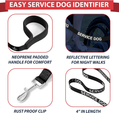 Service Dog Vest with Hook and Loop Straps & Matching Service Dog Leash Set - Harnesses from XXS to XXL - Harness Features Reflective Patch and Comfortable Mesh Design (Black, XXS)