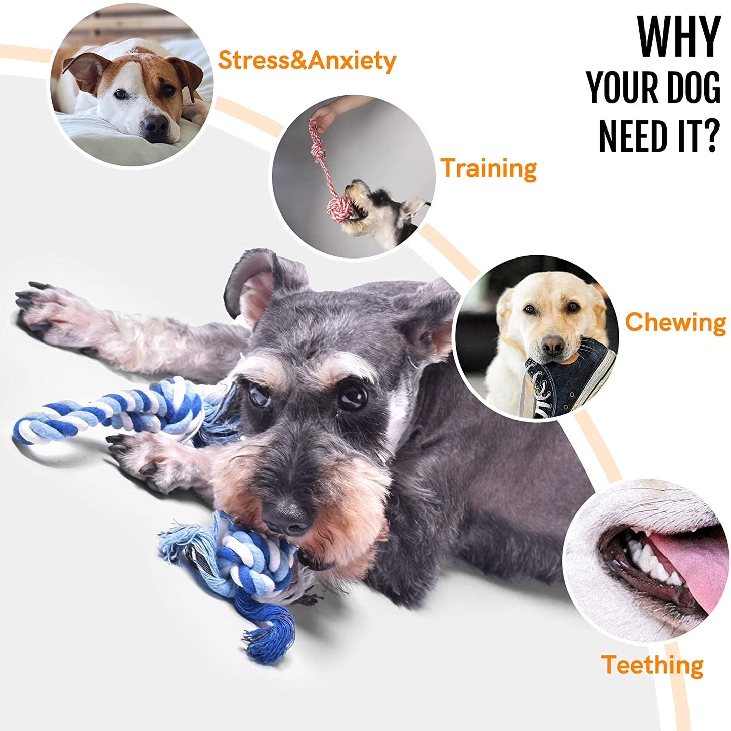 Dog Rope Toys 4 Pack, Sturdy Cotton Chew Tug Ropes Indoor/Outdoor, Exercise Interactive Tug of War Toys Set for Boredom Small-Meidum Dogs