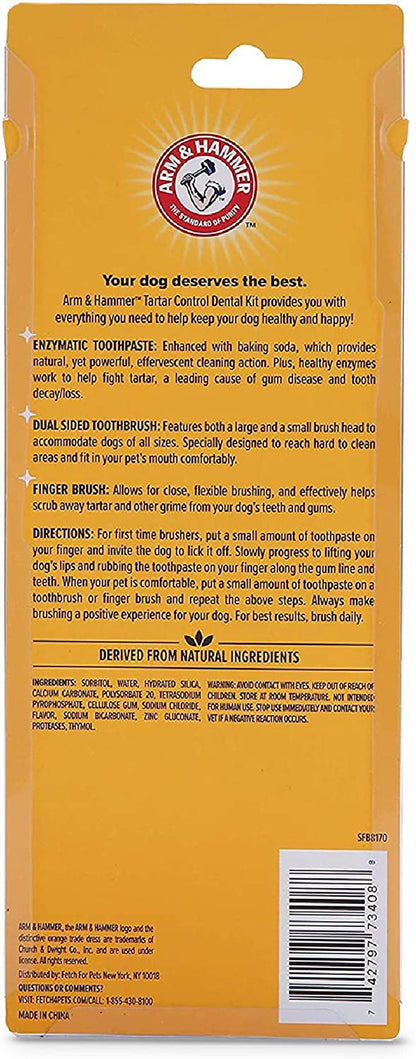 for Pets Tartar Control Dog Dental Kit, Enzymatic Toothpaste with Toothbrush and Fingerbrush, Baking Soda Formula Reduces Plaque and Tartar, Safe for Puppies, Beef Flavor, 3-Piece