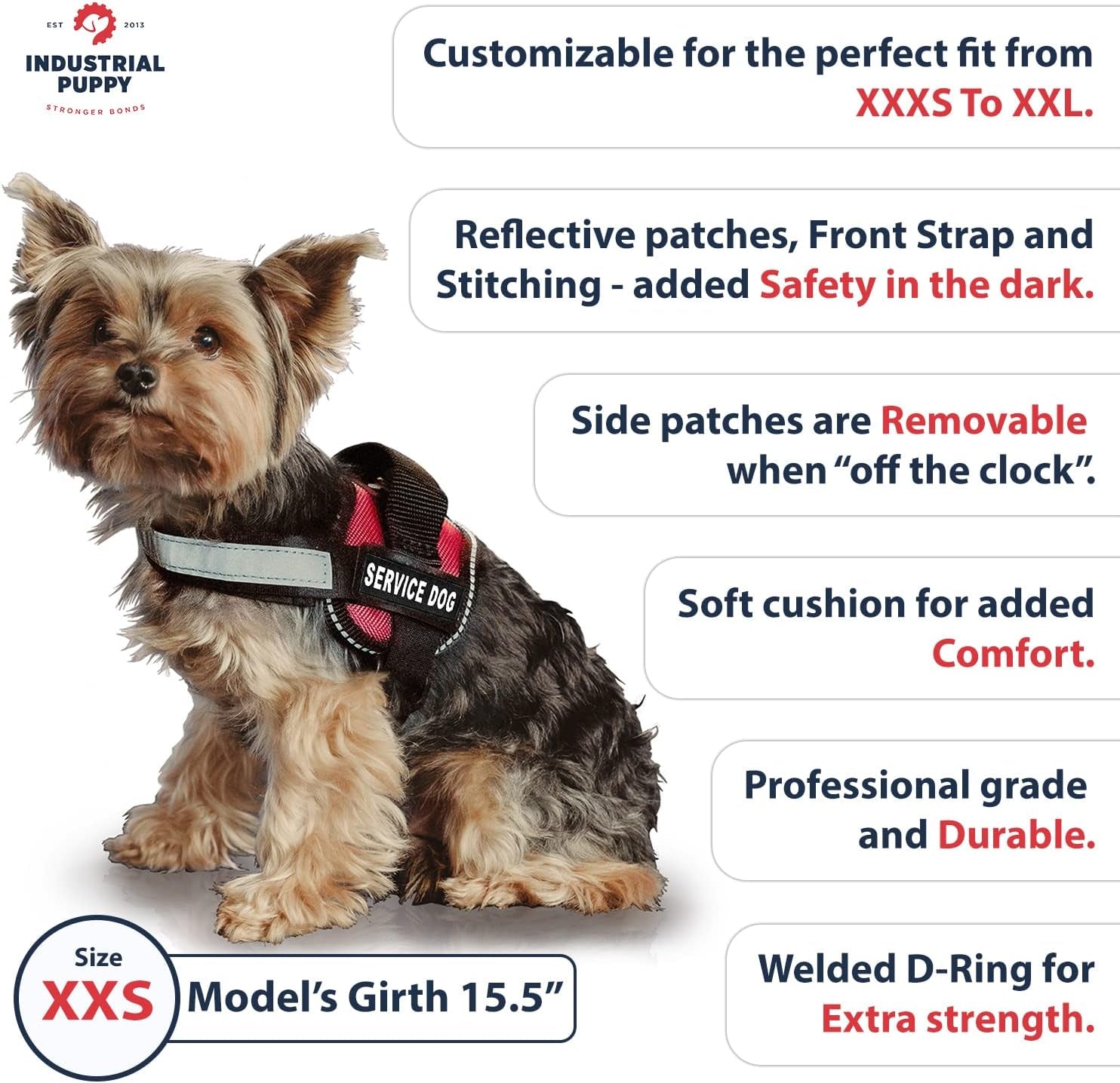 Service Dog Vest with Hook and Loop Straps & Matching Service Dog Leash Set - Harnesses from XXS to XXL - Harness Features Reflective Patch and Comfortable Mesh Design (Black, XXS)