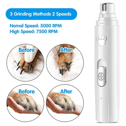 Electric Dog Nail Grinder Painless LED Light Pet Nail Grinder with Polisher Wheel 2-Speed Pet Nail Clipper for Pet Paws Grooming