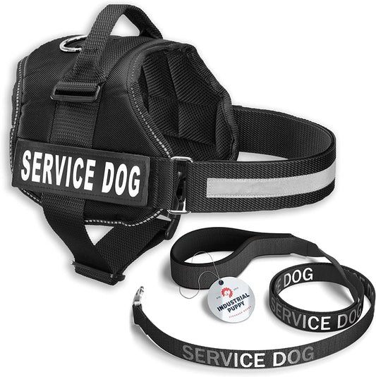 Service Dog Vest with Hook and Loop Straps & Matching Service Dog Leash Set - Harnesses from XXS to XXL - Harness Features Reflective Patch and Comfortable Mesh Design (Black, XXS)